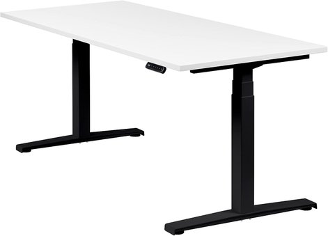 Schreibtisch Höhenverstellbar schwarzes gestell und weiße Tischplatte_Freiburg im Breisgau